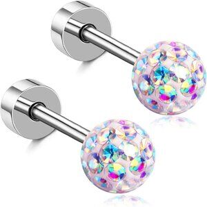 Zhiyaor Girls Hypoallergenic Earrings Screw Back Ball with Safety Screw on Backs
